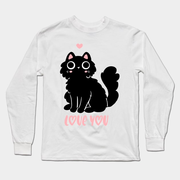 Cute black cat that loves you Ann adorable valentine's day gift for cat lovers Long Sleeve T-Shirt by Yarafantasyart